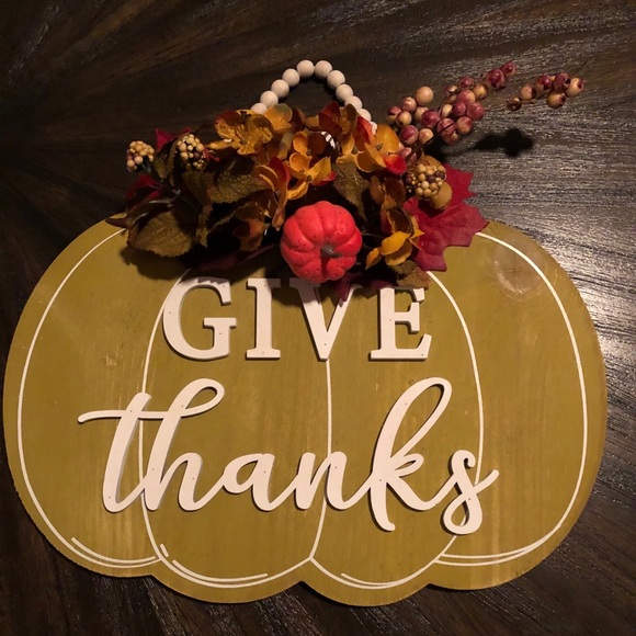 🍁Give Thanks Flowers Pumpkin Fall Harvest Sign - Picture 5 of 6